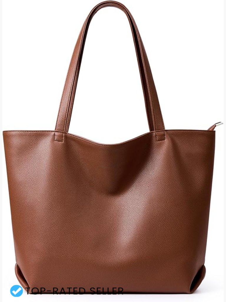 Large Faux Leather Tote Bag With Zipper, Hobo Shoulder Purse, Work Travel